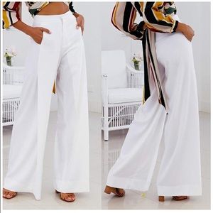 White Stretch High Waist Wide Leg Palazzo Trousers